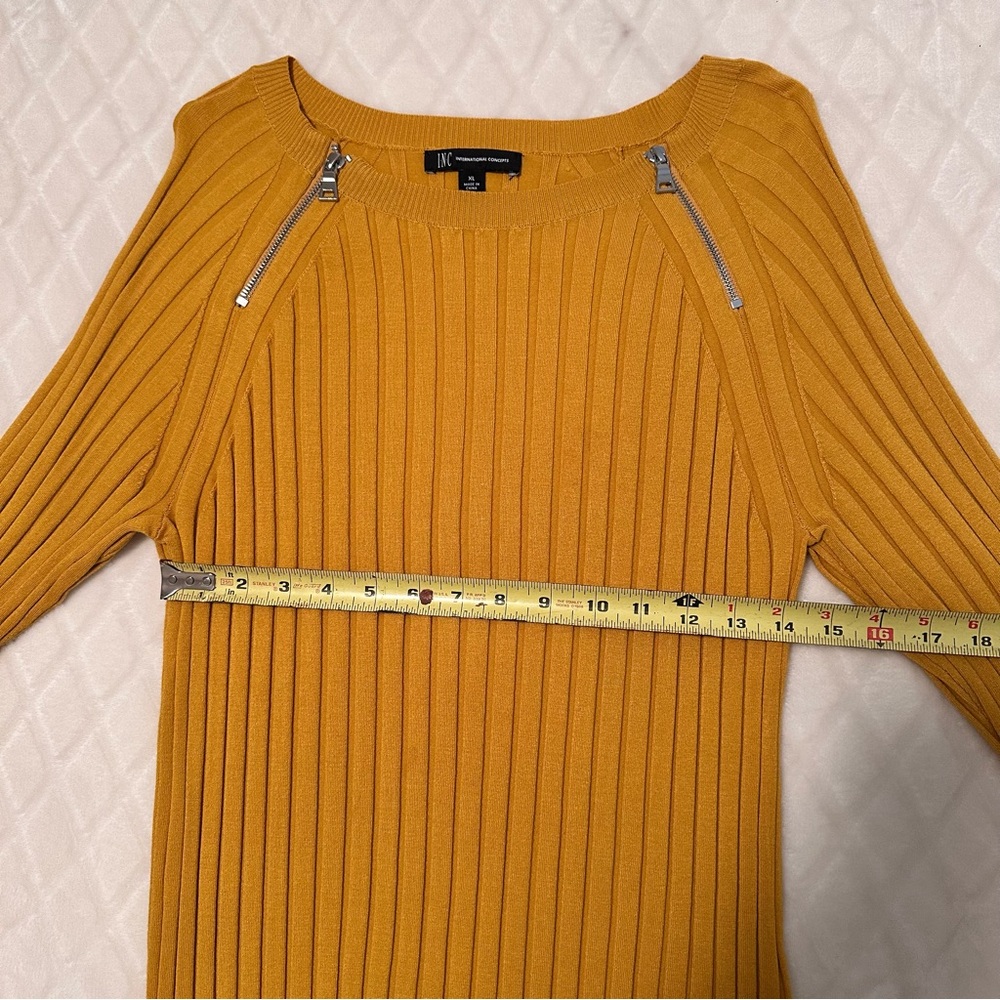 INC Mustard Yellow Ribbed Sweater with Zipper Accents - Picture 7 of 8